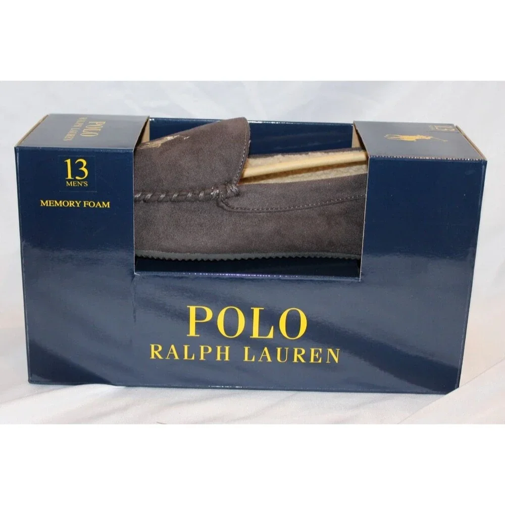 NIB Polo Ralph Lauren Men's Suede‎ Moccasin Slippers BROWN